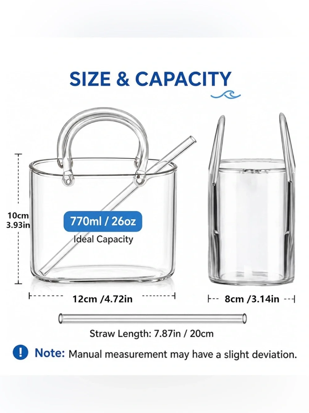 *BUY NOW* 1 Set Glass Purse Cup w/Glass Straw - 24 Oz